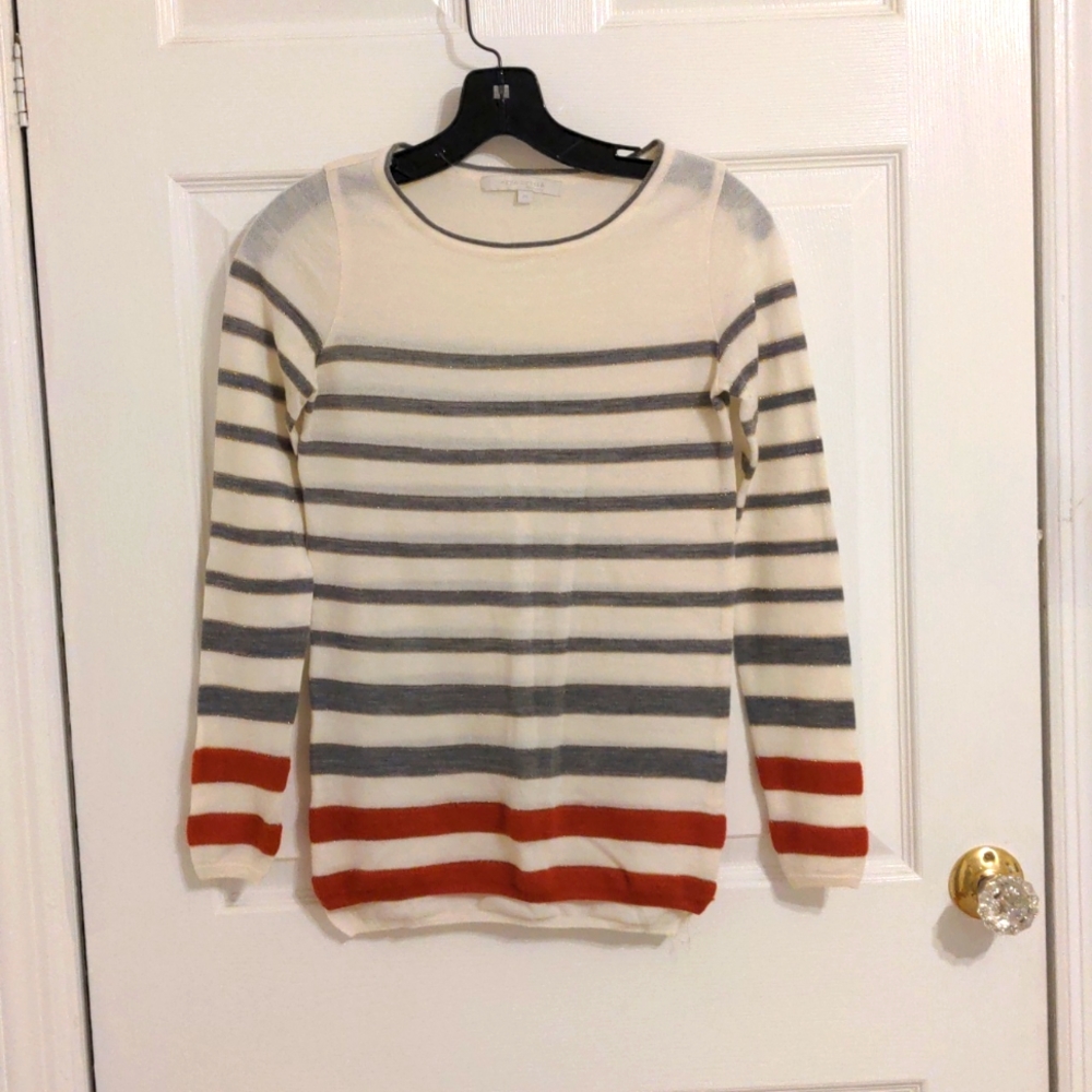 Grey, White, Red Striped Sweater
